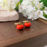 Tomato Earring Dangle, 14k gold plated Tomato Huggie Hoops, Unique Fruit Earring Gift
